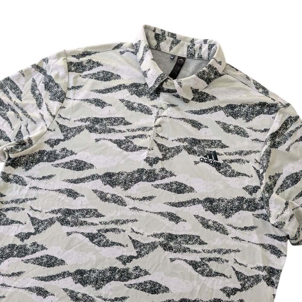 Adidas Golf Polo‎ Shirt Mens Large Gray Tiger Stripe Camo Performance Short